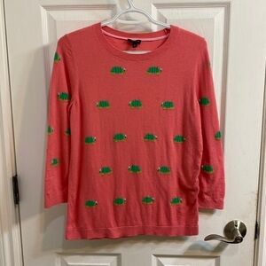 TALBOTS Women’s Pink Intarsia Knit Beaded Turtle Novelty Sweater Size Medium